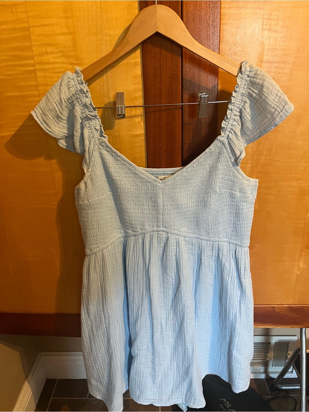 Hollister Light Blue Smocked Short Sleeve Mini Dress